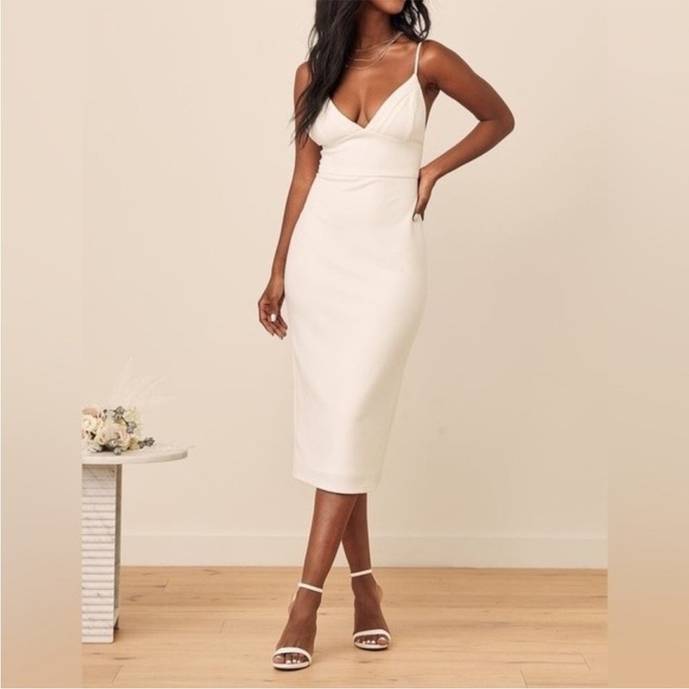 Lulu’s All In Favor White Midi Dress Size Small NWT